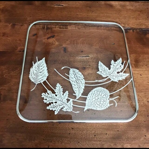 MCM Silver City Vintage Bent Glass Serving Platter. Forest Pattern. - Picture 1 of 8